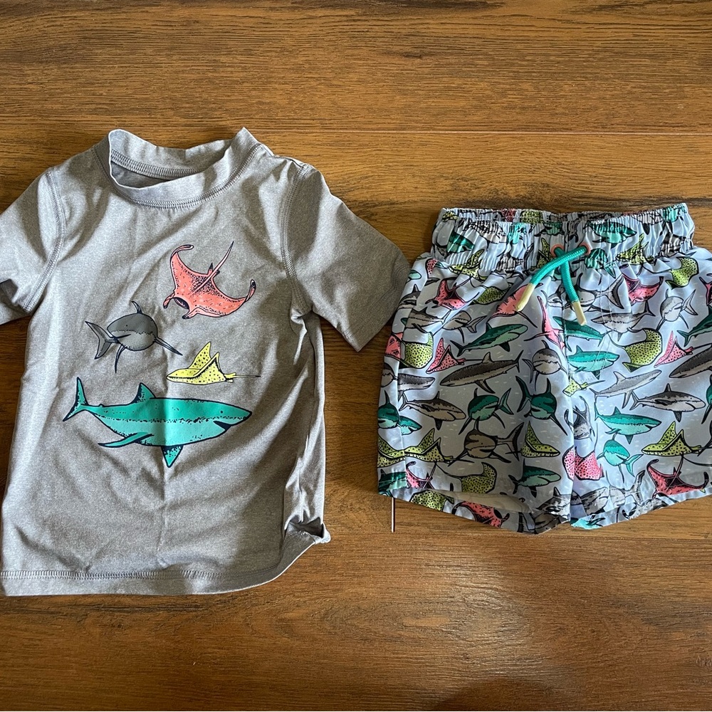 Cat & Jack Gray Shark Print Rashguard Set